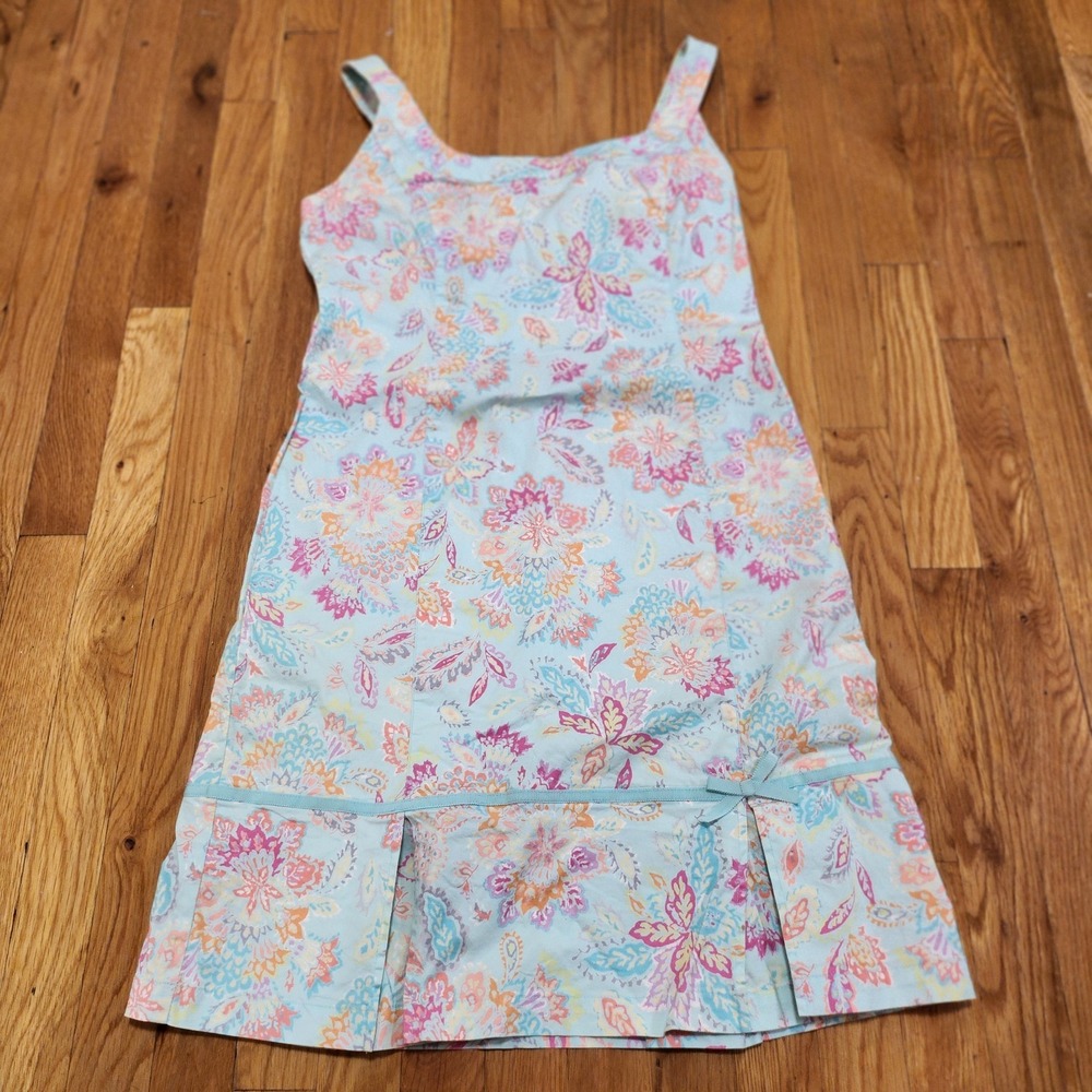 Sigrid Olsen Baby Blue Floral Pleated Hem Sleeveless Dress Size 10